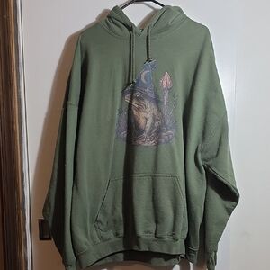 Gildan Green Frog Wizard Sweatshirt Casual Pullover